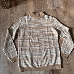 Jaeger Cream Tan‎ Striped Cashmere Sweater Size 36